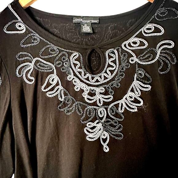 Once Again Quill Braid 3/4 Sleeve Top Size 3X Whimsigoth Victorian Baroque - Picture 2 of 9